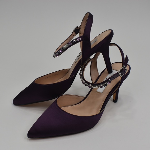Purple Satin Crystal Pointy-Toe Mid-Heel Dress Pump Sz 6M Nina Tonya - Picture 13 of 13